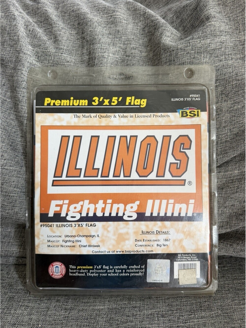 Illinois Fighting Illini 3’x5’ Flag Premium BSI Sealed